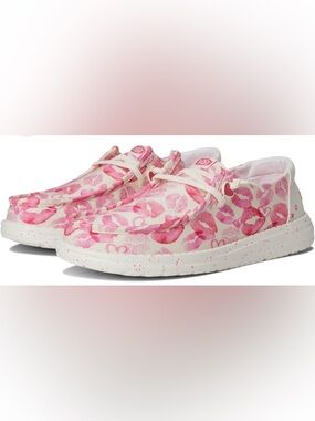 HEYDUDE Women's Wendy Kisses Pink/White; Sz: 7M; EUC!!